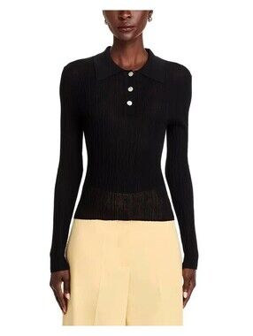French Connection Henley Knit Top Blk Sz M Excellent Condition #686